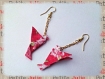 Colombes origami - boucles d'oreilles en tissu *fleurs et rayures*