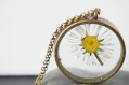 Collier avec marguerite collier en résine avec fleur pendentif rond en bronze collier sautoirs 
