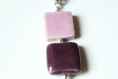 Collier perles céramiques carré rose et violet prune 