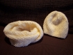 Ensemble bonnet et snood - couleur écru - en laine - taille 6m-1a 