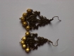Boucles d'oreilles bohème couleur bronze et perles magiques jaunes 