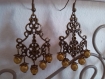 Boucles d'oreilles bohème couleur bronze et perles magiques jaunes 