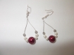 Boucles d'oreille en perles de verre et de cristal rouge-bordeaux 