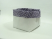 Panier de rangement - simili cuir blanc et tissu violet imprimé petite fleurs 