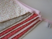 Guirlande de 9 fanions - tissu rose saki/blanc petit pois/ taupe étoilé/rose poudré 
