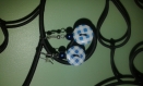 Parure: bracelet et boucles d'oreilles en boutons design vichy bleu 