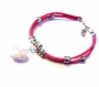 Bracelet suédine fuchsia , cœur de murano rose 