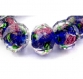 Lot de 2 superbes perles au chalumeau bleues foncées /roses 12 mm x 9 mm 