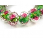 Lot de 2 superbes perles au chalumeau vertes /roses 12 mm x 9 mm 