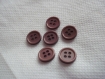 Lot de 6 boutons couleur prune 4 trous 12 mm 