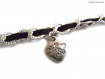 Bracelet chaîne suédine noir argenté charms coeur 