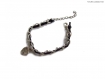 Bracelet chaîne suédine noir argenté charms coeur 