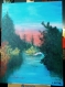 Peinture acrylique d'un lac en forêt saison d'automne 