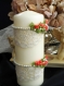 Bougie décorée romantique dentelle ancienne ivoire rose en ruban de soie bijoux cabochons nacrés strass 
