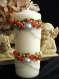 Bougie décorée romantique dentelle ancienne ivoire rose en ruban de soie bijoux cabochons nacrés strass 