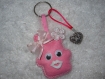 Porte-clés peluche doudou rose et blanc en feutrine 