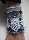 Bracelet manchette jeans recyclé dentelle gris blanc 