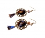 Boucles d'oreilles bronze, perles cristal verre bleues marbrées 