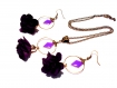 Parure vintage bronze, fleurs et sequins violets 