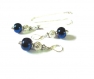 Parure collier et boucles d'oreilles vintage argent 925, perles en verre bleues 