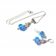 Parure collier et boucles d'oreilles vintage argent 925, perles en verre de murano bleues 