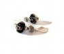 Boucles d'oreilles vintage argent 925, perles en verre noires de murano 