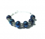 Bracelet vintage perles en verre bleues roy, perles argentées 