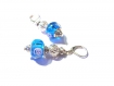 Boucles d'oreilles vintage argent 925, perles en verre de murano bleues 