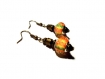 Boucles d'oreilles rétro bronze, perles européennes facettées oranges 