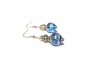 Boucles d'oreilles rétro, perles bleues motifs argentés 