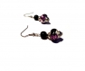 Boucles d'oreilles rétro, perles noires ~blanches~ violettes 