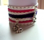 Bracelet liberty violet , blanc rose ,velours ,suédine et simili 35 mm 