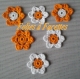Fleurs blanche et orange au crochet en coton 