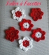 Fleurs rouge et blanche au crochet en coton 