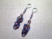562 - boucles d'oreilles fil d'aluminium, bleu, rose, feuille métal 