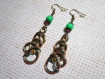 655 - boucles d'oreilles fil d'aluminium, vert, parme, jaune, bronze 