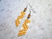 555 - boucles d'oreilles, motif ethnique, orange transparent, beige, blanc, argenté 