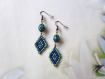 426 - boucles d'oreilles bleues et vertes, perles de rocaille, perles en verre 