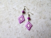 693 - boucles d'oreilles - violet, blanc - perles de rocaille 