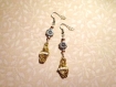 582 - boucles d'oreilles fil d'aluminium, jaune, perle de rocaille 