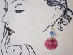 306 - boucles d'oreilles ronde - aztèque - rose - perles - crochet couleur argenté - image plastifiée 