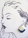 430 - boucles d'oreilles en coton - crochet - bleu et blanc- perles de rocailles blanches 