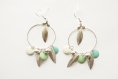 Boucles d'oreilles pendantes créoles sequins turquoise, vert, blanc 