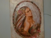 Peinture mixte sur toile ' douce fleur 'femme dans un ovale argent