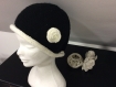 Bonnet femme tricot laine noir bordure blanc légèrement brillant 