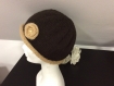 Bonnet femme tricot laine marron et beige légèrement brillant 