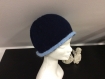 Bonnet femme tricot laine bleu marine bordure bleu ciel 