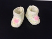 Chaussons0/6 mois bebe ou reborn laine chine pastel avec fleurs rose 