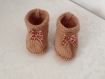 Chaussons bebe laine marron fait main avec nœuds 0/3 mois 