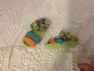 Chaussons ..sandales bebe 0/3 mois laine coton vert bleu et orange 